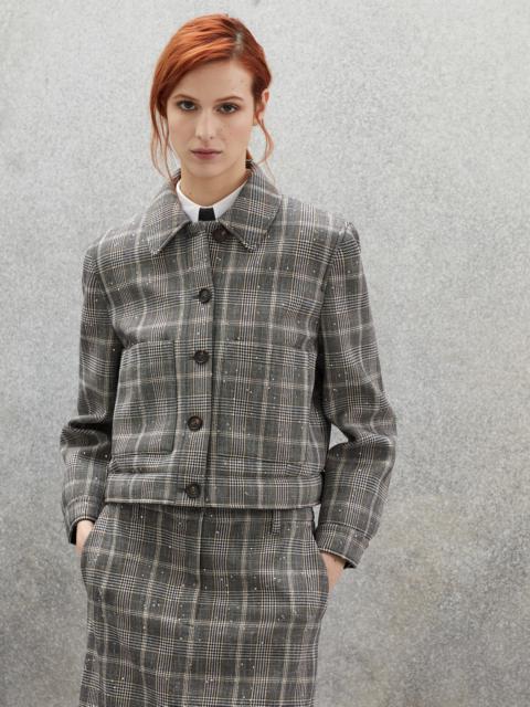 Brunello Cucinelli Dazzling virgin wool and cotton bonded Prince of Wales blazer with monili