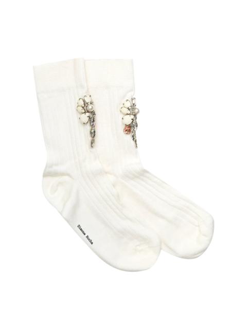 Simone Rocha Poppy Crystal Flower Ribbed Socks