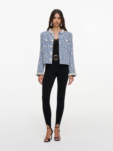 self-portrait Blue Textured Denim Jacket