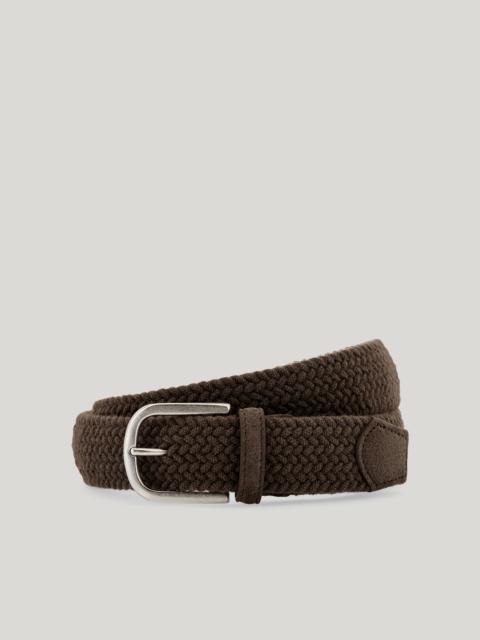 Canali DARK BROWN LEATHER AND WOOL BRAIDED BELT