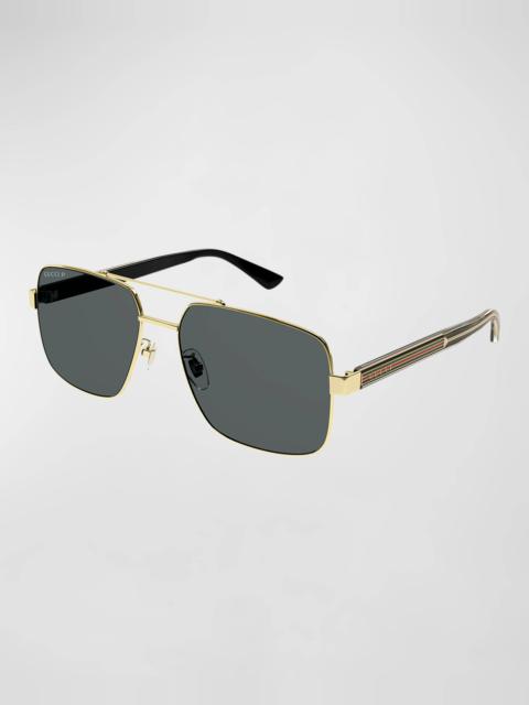 Men's GG0529Sm Double-Bridge Aviator Sunglasses