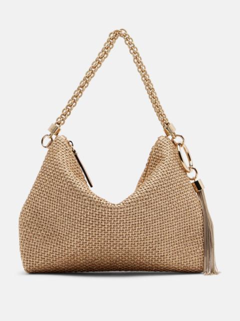 JIMMY CHOO Callie Medium raffia-effect shoulder bag