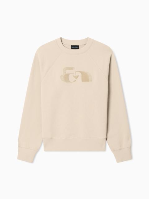 EMPORIO ARMANI JERSEY SWEATSHIRT WITH OVERSIZED FLOCKED LOGO