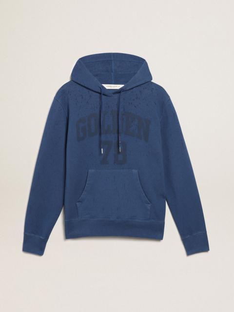 Golden Goose Midshipman-blue Journey Collection sweatshirt with Golden 78 lettering and rain-effect treatment