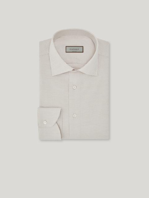 Canali WHITE AND BEIGE COTTON MICRO-HOUNDSTOOTH REGULAR-FIT SHIRT