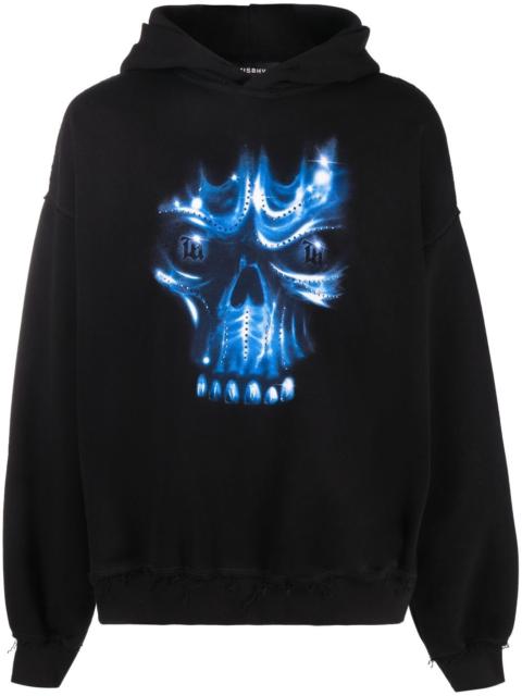 skull print drawstring hoodie