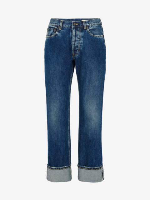 Alexander McQueen Men's Turn-up Jeans in Washed Blue