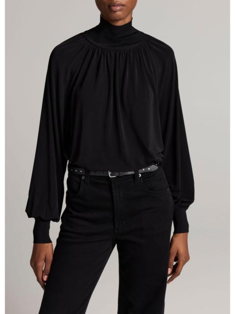 Vince Rib-Trim Gathered Long-Sleeve Turtleneck Top
