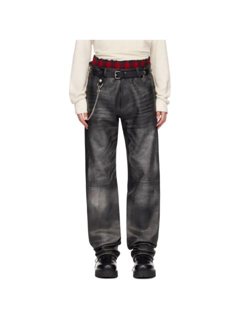 424 Black Faded Leather Pants