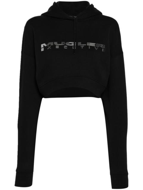 MUGLER logo-appliqué cropped hoodie