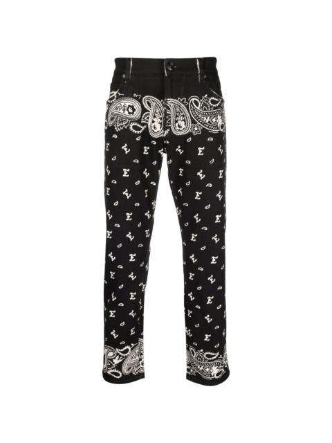 paisley-print straight jeans