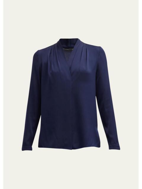 KOBI HALPERIN Nellie Pleated V-Neck Long-Sleeve Blouse