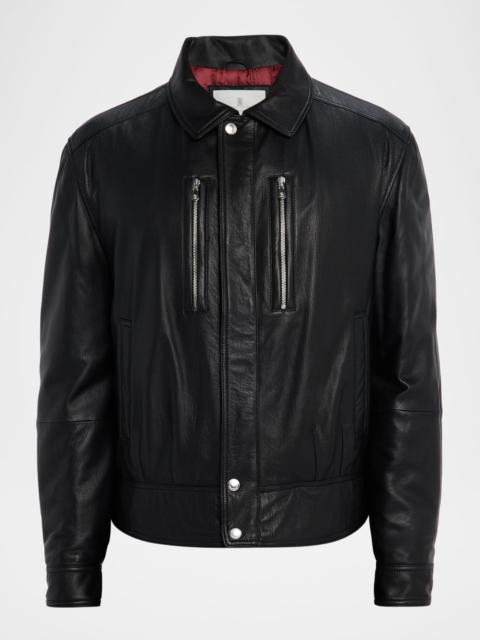 Brunello Cucinelli Men's Leather Full-Zip Bomber Jacket with Chest Zips