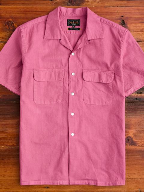 BEAMS PLUS Panama Cloth Open Collar Shirt in Dusty Pink