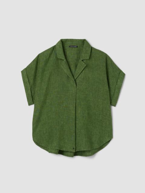 EILEEN FISHER Washed Organic Linen Délavé Notch Collar Top