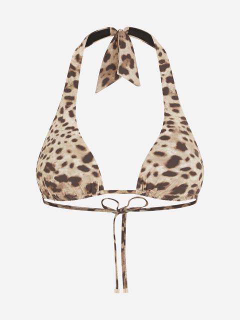 Leopard-print padded triangle bikini top