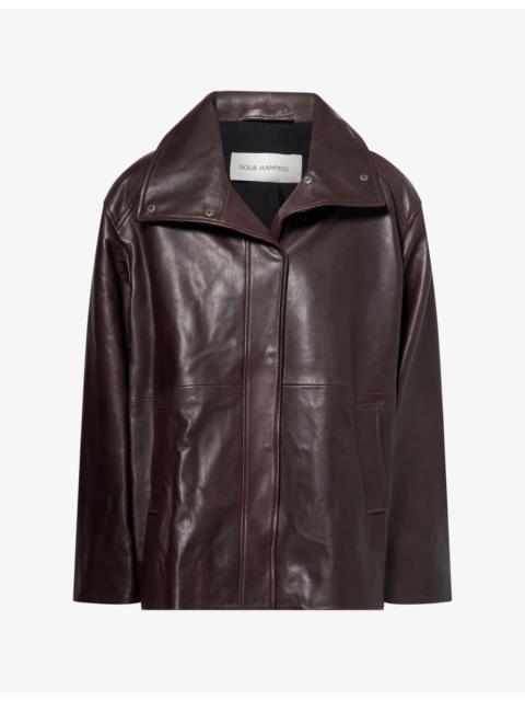 NOUR HAMMOUR Lowen High-Neck Leather Jacket
