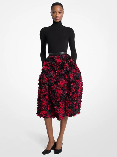 MICHAEL KORS COLLECTION Hand-Embroidered Petal Silk-and-Wool Mikado Skirt