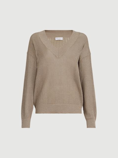 Brunello Cucinelli Sparkling cotton ribbed net sweater