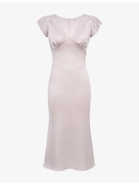 House of CB Odessa Lace-Trim Satin Midi Dress