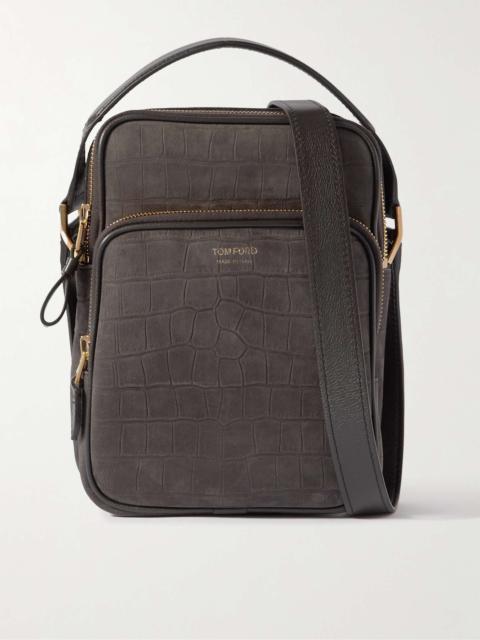 Croc-Effect Nubuck Messenger Bag