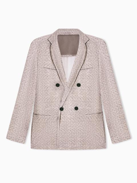GIORGIO ARMANI SUEDE DOUBLE-BREASTED JACKET WITH WEAVE PRINT