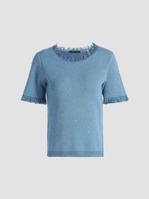 KOBI HALPERIN Women's Kate Fray-Trim Short-Sleeve Linen-Blend Sweater - Blue