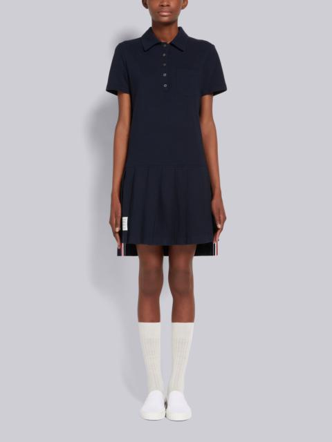 Thom Browne Navy Classic Pique Short Sleeve Knee Length Pleated Polo Dress
