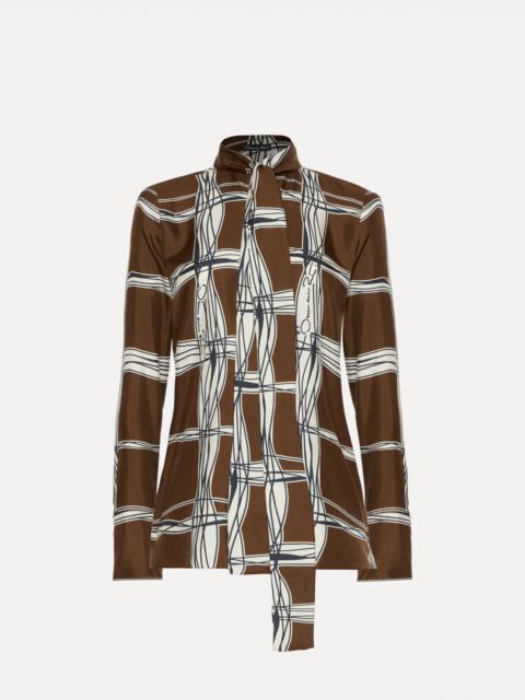Oscar de la Renta WAVY PLAID SILK TWILL BLOUSE
