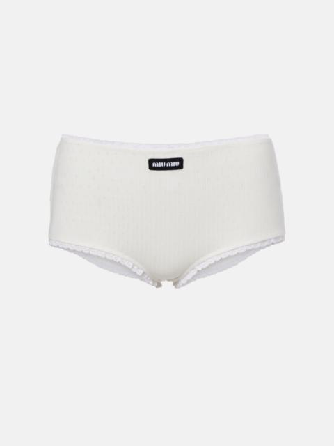 Miu Miu Pointelle cotton micro shorts