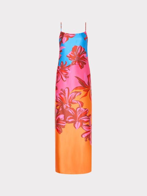 MILLY Lily Sunset Flower Printed Satin Maxi Dress
