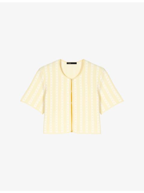 maje Cropped Monogram-Print Stretch-Knit Cardigan