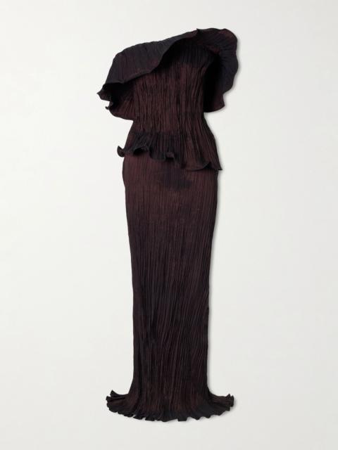 MARMAR HALIM Pleated off-the-shoulder taffeta gown Dark purple