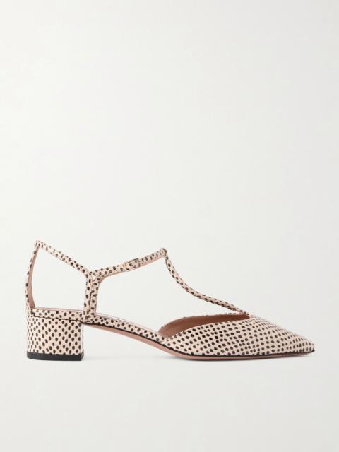 AQUAZZURA Sorbonne 35 polka-dot textured-leather pumps Ivory