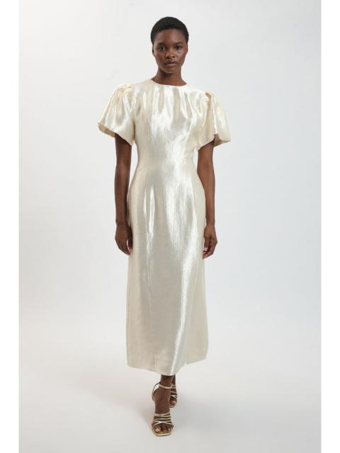 KAREN MILLEN Petite Puff Sleeve Metallic Textured Midi Dress