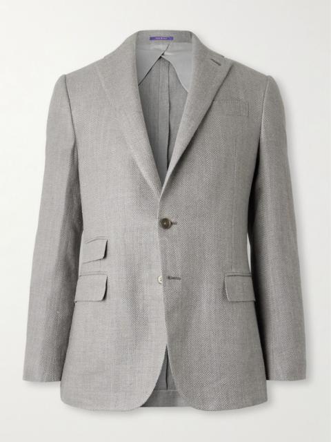 Ralph Lauren Kent Herringbone Linen, Silk and Cotton-Blend Suit Jacket Light gray