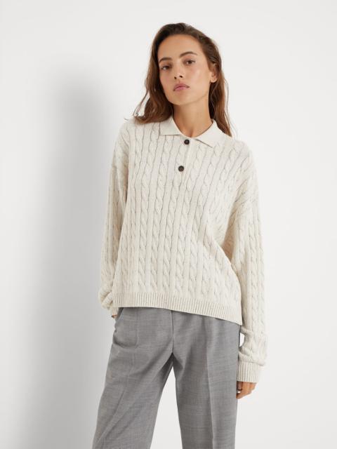 Cotton dazzling cables polo-style sweater