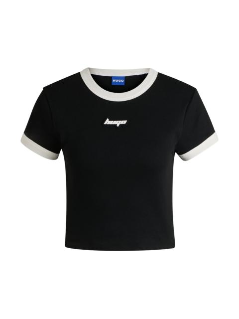 HUGO CROPPED RINGER T-SHIRT IN COTTON WITH GRAPHIC PRINT