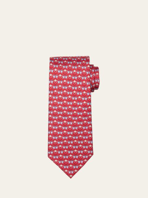 Men's Bird-Print Silk Tie