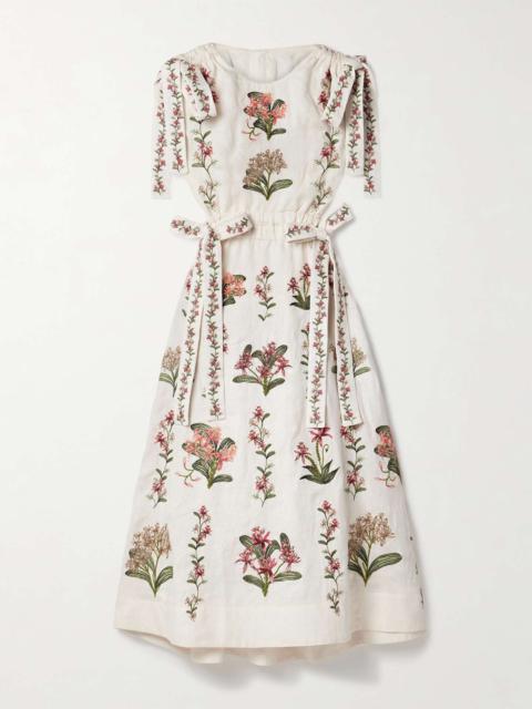 Agua by Agua Bendita Guanguacó Orquidea cutout embroidered linen midi dress Ivory