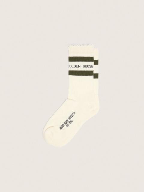 Golden Goose Cotton socks with distressed finishes, green stripes and black logo