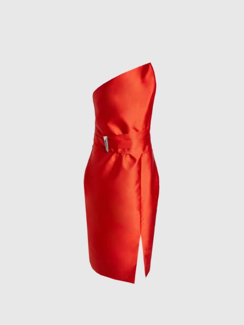 KAREN MILLEN Satin Twill Trim Detail Structured Asymmetric Neck Tailored Midi Dress