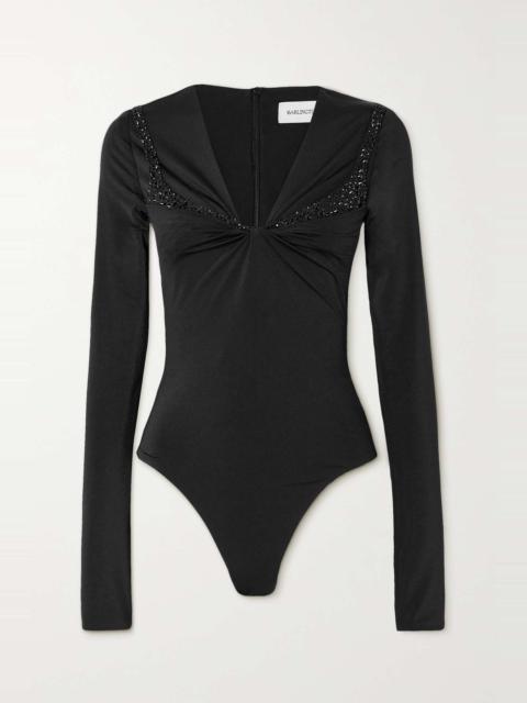 16ARLINGTON Tevenz twist-front crystal-embellished stretch-jersey bodysuit