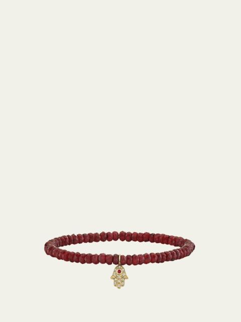 SYDNEY EVAN 14K Diamond Hamsa on Ruby Bracelet