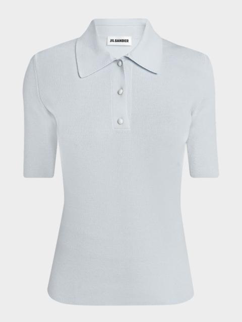 Jil Sander Short-Sleeve Wool Polo Sweater