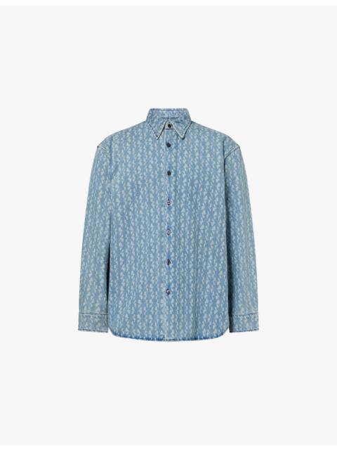 Dries Van Noten Pointed-Collar Graphic-Pattern Denim Shirt