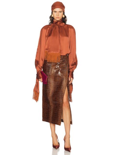 ROWEN ROSE Long Sleeve Fringe Top