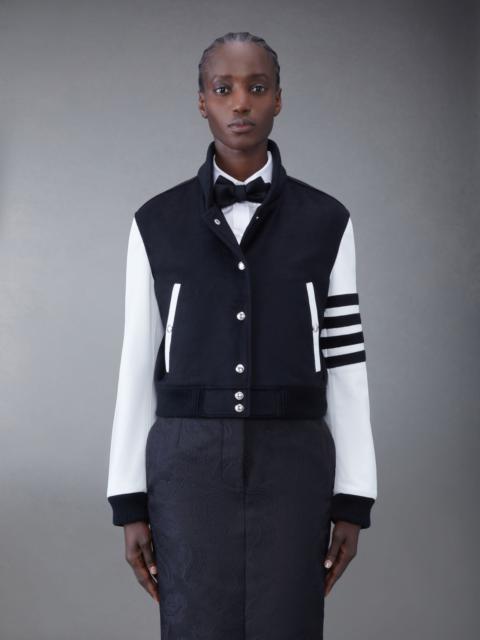 Thom Browne Zibeline Cashmere Leather Sleeve Cropped Varsity Jacket