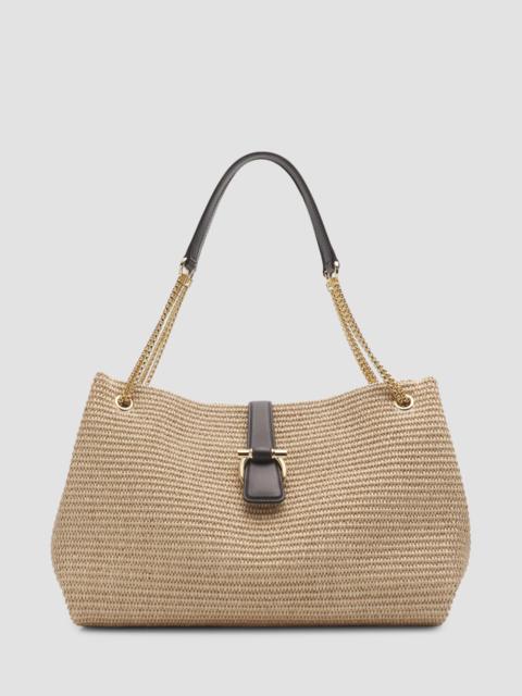 FERRAGAMO Women's New Line Raffia Tote Bag - Naturale Testa Di Moro