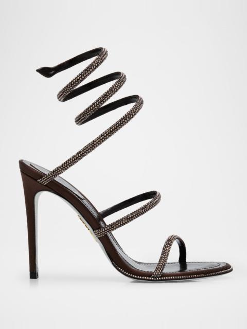 RENE CAOVILLA Snake Spiral-Wrap Strass Satin Sandals